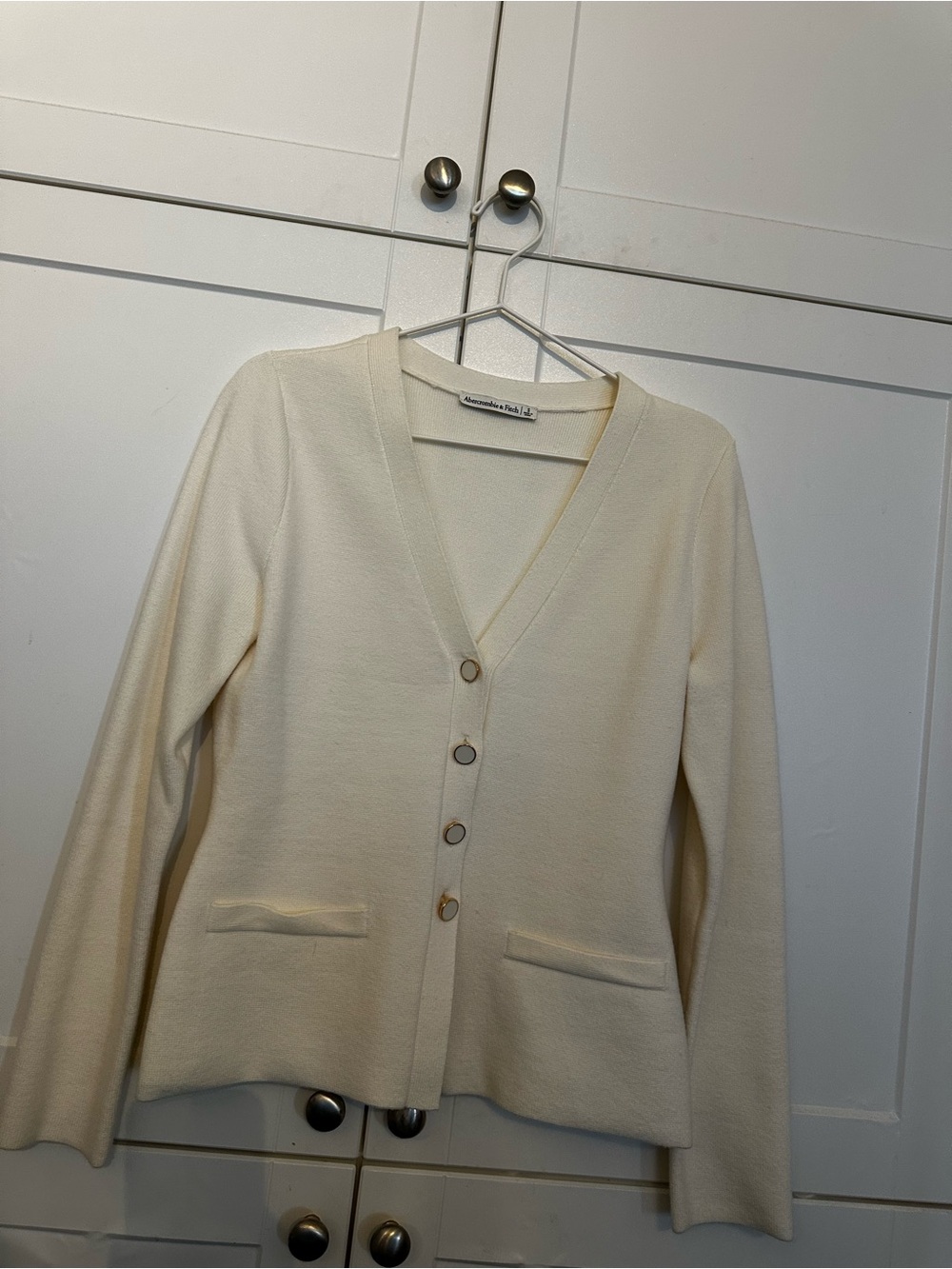 Abercrombie & Fitch Ivory V-Neck Button Cardigan